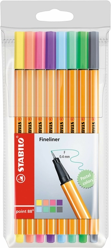STABILO Point 88 Fineliners, 0.4 mm Nib, Assorted Colours (Pack of 8)