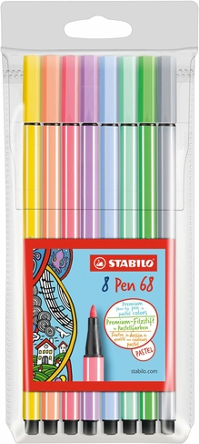 STABILO Pen 68 Pastel Felt Tip Pens, Assorted Ink (Pack of 8)