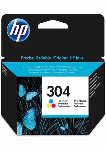 HP 304 Tri-Colour Original Ink Cartridge, Instant Ink Compatible, N9K05AE