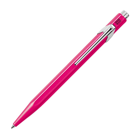 Caran D'Ache 849 Fluorescent Pink Ballpoint Pen with Chrome Trim, Blue Ink