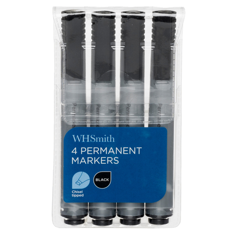 WHSmith Black Chisel Permanent Markers (Pack of 4)