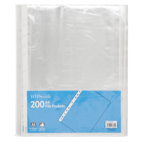WHSmith A4 File Pockets (Pack of 200)