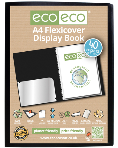 eco-eco 100% Recycled Black A4 40 Pocket Presentation Display Book