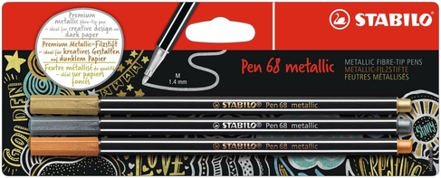 STABILO Pen 68 Metallic Fibre Tip Pens (Pack of 3)