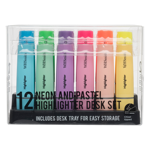WHSmith Neon and Pastel Highlighter Desk Set (Pack of 12)