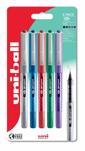 uni-ball eye 157 Designer Fine Rollerball Pens Black, Blue, Red, Green and Violet  (Pack of 5)