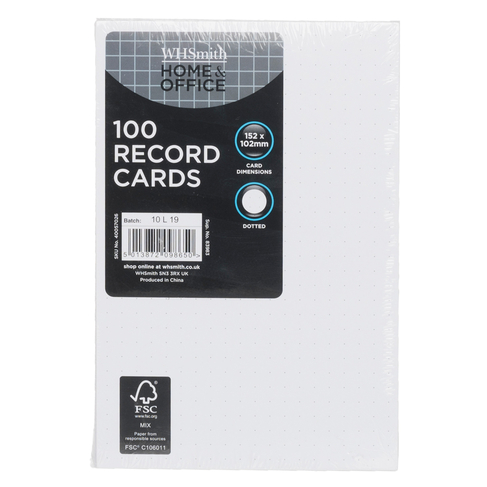 WHSmith White Dotted Record and Revision Cards (Pack of 100)
