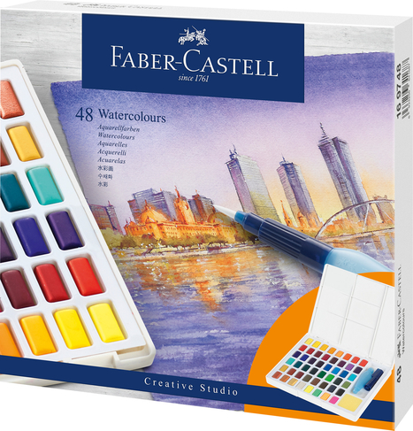Faber-Castell Creative Studio Watercolour Pan Paints 48 Colour Set Includes Water Brush