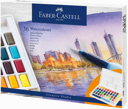Faber-Castell Creative Studio Watercolour Pan Paints 36 Colour Set Includes Water Brush