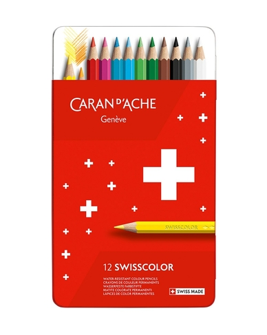 Caran d'Ache Swisscolor Water-Resistant Colour Pencil Tin (Pack of 12)
