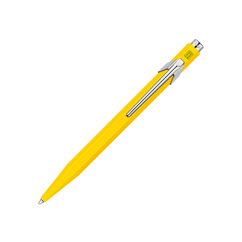 Caran d'Ache 849 Yellow Ballpoint Pen with Chrome Trim, Blue Ink
