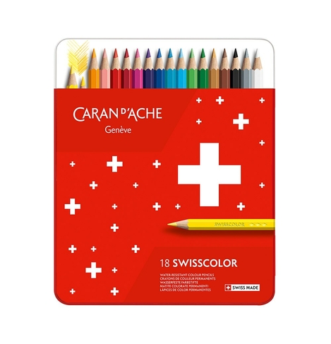 Caran d'Ache Swisscolor Water-Resistant Colour Pencil Tin (Pack of 18)