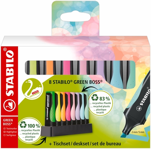 STABILO GREEN BOSS Neon and Pastel Highlighter Deskset (Pack of 8)
