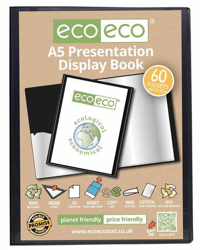 eco-eco 50% Recycled Black A5 60 Pocket Presentation Display Book