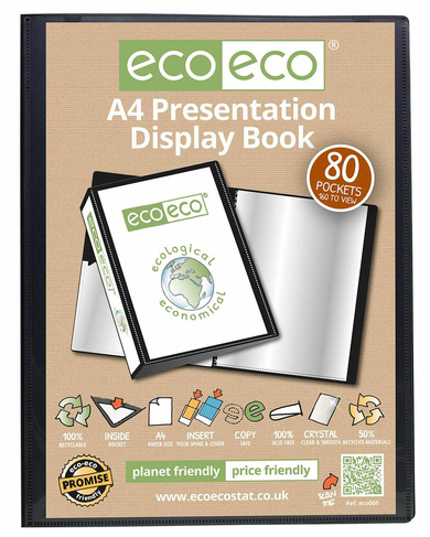 eco-eco 50% Recycled Black A4 80 Pocket Presentation Display Book