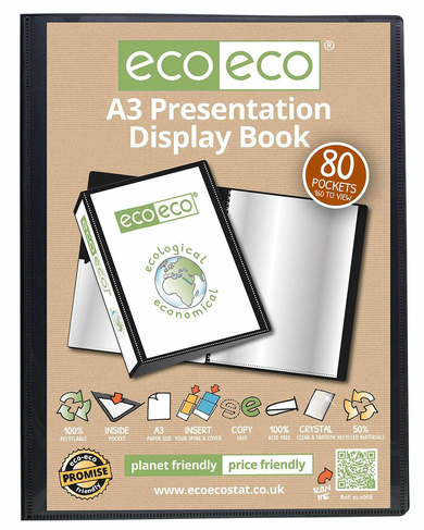 eco-eco 50% Recycled Black A3 80 Pocket Presentation Display Book