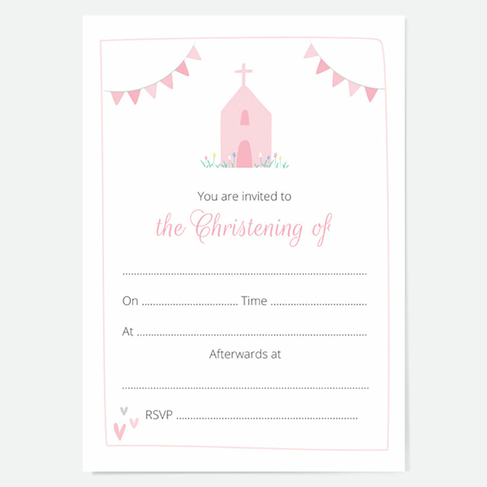 Dotty About Paper Christening Invitations Pink Church & Bunting (Pack of 10) 