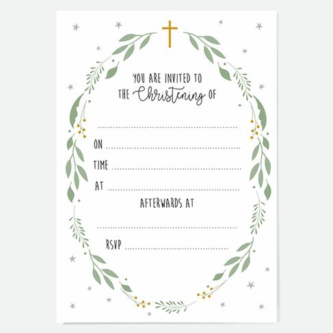 Dotty About Paper Christening Invitations Foliage Wreath (Pack of 10) 