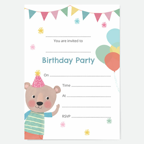 Dotty About Paper Kids Birthday Invitations Dotty Party Bear (Pack of 10)
