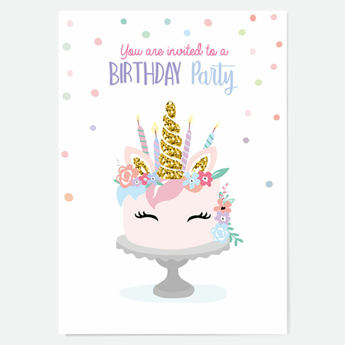 Dotty About Paper Kids Birthday Invitations Unicorn Cake (Pack of 10)