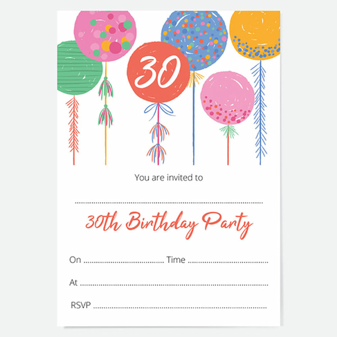 Dotty About Paper 30th Birthday Invitations Bright Balloons (Pack of 10)