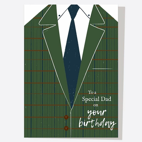 Dotty About Paper Dad Birthday Green Tweed Suit Card