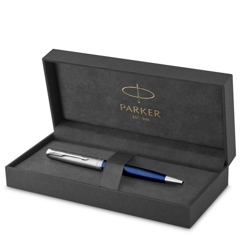 Parker Sonnet Ballpoint Pen, Metal and Blue Lacquer with Palladium Trim, Medium, Black Ink, Gift Box
