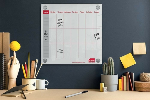 Sasco Semi Opaque Acrylic Mini Whiteboard Monthly Planner Mounted 600x450mm