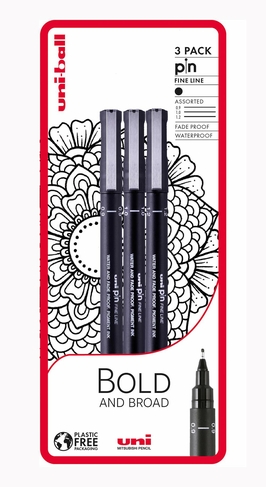 uni-ball uni-PIN Bold and Broad Drawing Pens Black (Pack of 3)