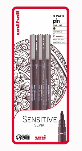 uni-ball uni-PIN Sensitive Sepia Fineliner and Brush Drawing Pens Sepia (Pack of 3)