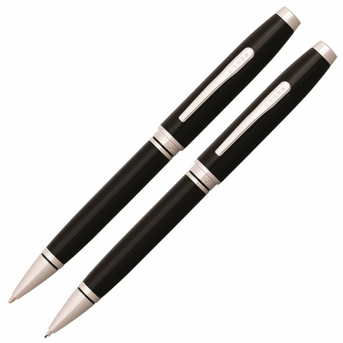 Cross Coventry Black Lacquer Ballpoint Pen and Mechanical Pencil Set with Chrome Appointments