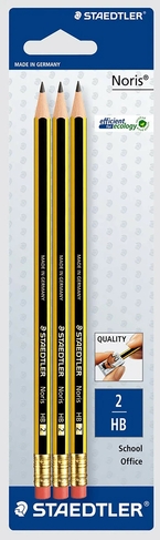 STAEDTLER Noris Eraser Tipped HB Pencils (Pack of 3)