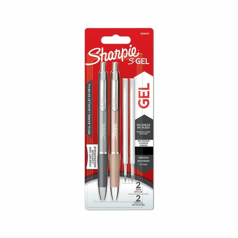 Sharpie S-Gel Metal Barrel Retractable Pens with 2 Black Gel Refills (Pack of 2)