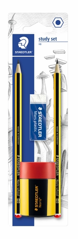 STAEDTLER Noris Set of 2 HB Pencils, 1 Sharpener and 1 Eraser