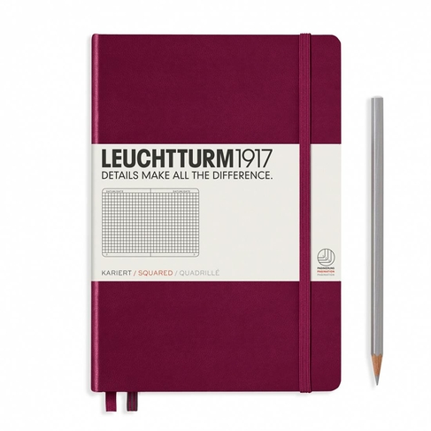 LEUCHTTURM1917 A5 Hardcover Port Red Squared Notebook 