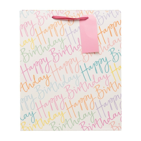 WHSmith Multi-Coloured Happy Birthday Script Large Gift Bag