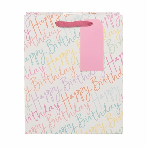 WHSmith Multi-Coloured Happy Birthday Script Medium Gift Bag