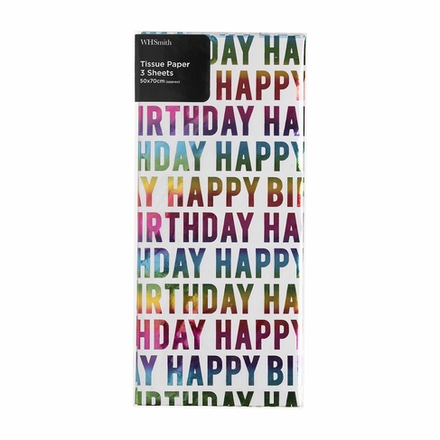WHSmith 3 Sheets Ombre Happy Birthday Script Tissue Paper