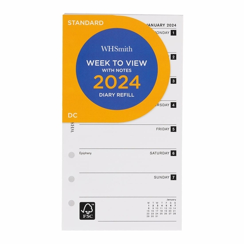 WHSmith Standard Week To View With Notes 2024 Diary Refill