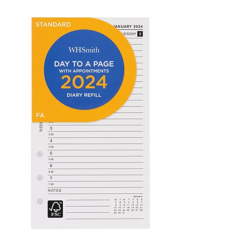 WHSmith Day To A Page With Appointments 2024 Diary Refill