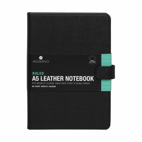WHSmith Moderno Black A5 Leather Notebook