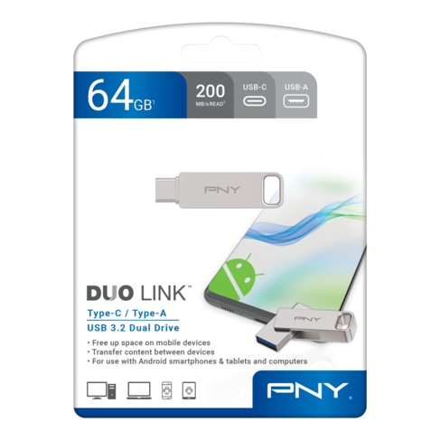 PNY 64 GB Duo Link USB-A USB-C 3.2 Dual Flash Drive 