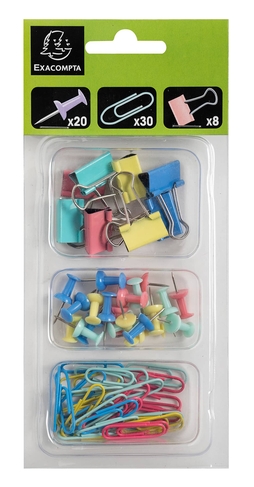Exacompta Aquarel Stationery Essentials Set (20 Pins, 30 Paperclips, 8 Fold Back Clips)