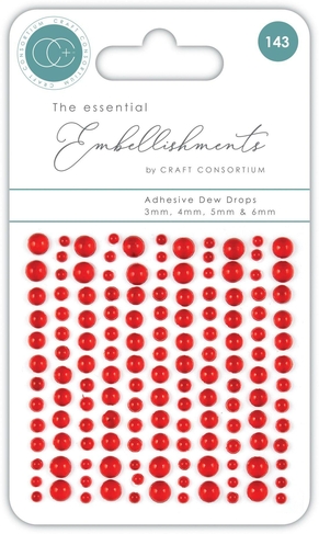 Craft Consortium The Essentials Self Adhesive Dew Drops Red (Pack of 143)
