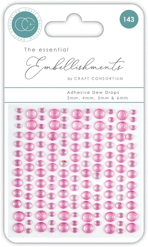 Craft Consortium The Essentials Self Adhesive Dew Drops Pink (Pack of 143)