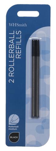WHSmith Rollerball Pen Refills, Medium Nib, Black Ink (Pack of 2)