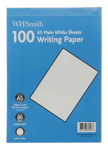 WHSmith A5 Plain White Writing Paper Pad 100 Sheets