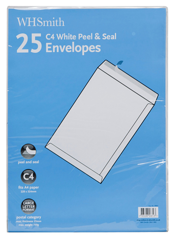 WHSmith C4 White Peel and Seal Envelopes (Pack of 25)