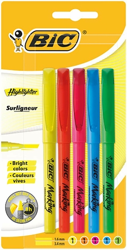 BIC Highlighter Chisel Tip Highlighter Pens, Assorted Colours (Pack of 5)