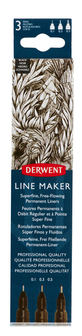 Derwent Professional Line Maker Drawing Pens, Black Ink (Pack of 3)